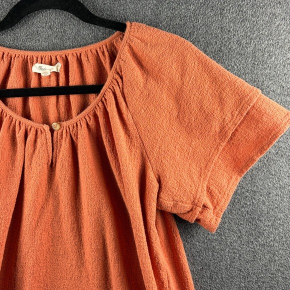 Madewell Hadley Sweet Dahlia Orange‎ Textured Flutter Sleeve Peasant Top Medium - Picture 4 of 10